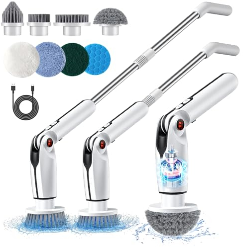 Elektrische Reinigungsbürste, Electric Spin Scrubber mit 8 Bohrbürstenköpfen, 4 Winkelanpassung(90°120°150°180°), Elektrische Bürste zum Putzen mit Verstellbarem Griff für Bad Fliesenboden Küche Auto