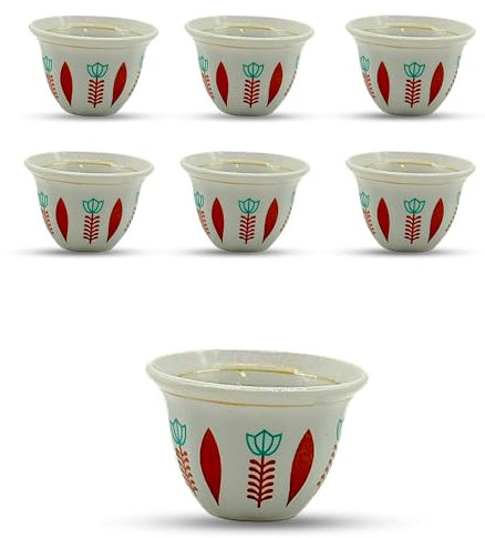 Generic Premium Porcelain Arabic Turkish Greek Coffee Cup Set 1.5 oz - (blue/red/green) (6, red)