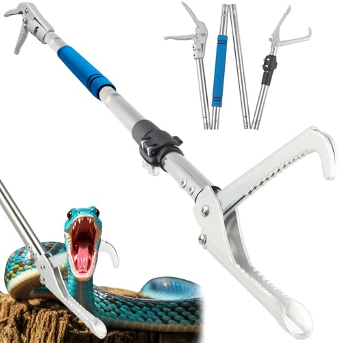 Frebuta Snake Grabber Tool for Rattlesnake, 69 Snake Tongs Grabber Heavy Duty Professional Folding Snake Feeding Tongs Wide Jaw Snake Handling Tool Long Hndle Stainless Steel Tube Sponge Handle
