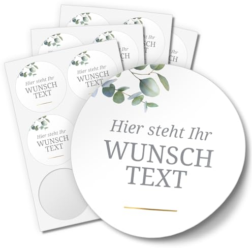 24 PERSONALISIERTE Aufkleber mit Wunschtext individualisiert anpassbar Namen Datum Etiketten rund 4cm, Eukalyptus Boho