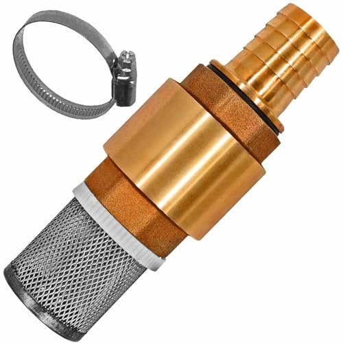 1 Zoll Fußventil Set - Filterkorb + Schlauchtülle AußenØ 25mm + Schlauchschelle Rückschlagventil Messing Saugfilter