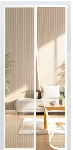 BUIRTLY Moustiquaire Porte Fenetre Magnetique 90x220cm, Rideau de Porte Anti Moustique, Fermeture Automatique Aimantée Pour Portes de Balcon, de Cave et de Terrasse, sans perçage (Blanc)