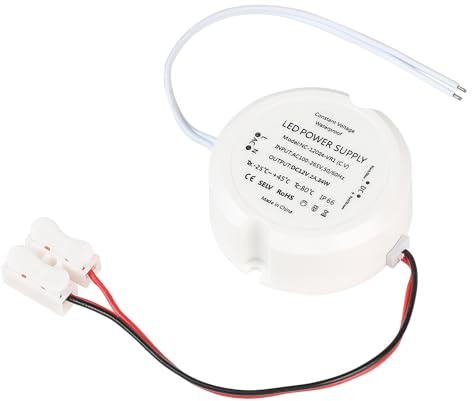 CPROSP 1 Stück Led Trafo Rund 12V 24W mit Verdrahtungsstecker, Netzteil Treiber 230V auf AC 12V, Mini Netzteil 55 x 23 mm, Transformator für LED Lampen, Wasserdicht IP66