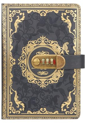 FEIHS 1 Pieza Diario con Candado, PU Leather Journal, Cuaderno de Cuero Vintage con Cerradura de Combinación, Cuaderno de Viaje, A5, 200 Páginas, Diario con Contraseña, para Mujeres y Hombres (Gris)