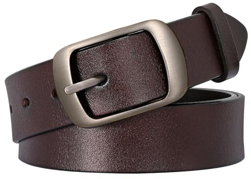 SUOSDEY Fashion Womens Genuine Leather Belt, Waist Belt with Pin Buckle for Jeans Pants, coffee,width 1.3'',Medium: fits waist from 31''-37''