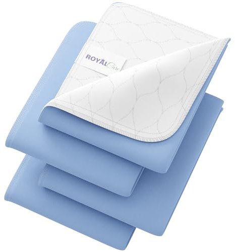 Incontinence Bed Pads - 18x24 | Cotton Blend | Washable Bed Pads for Adults, Children, Pets and Seniors Waterproof | Pack of 4, Blue, by Royal Care