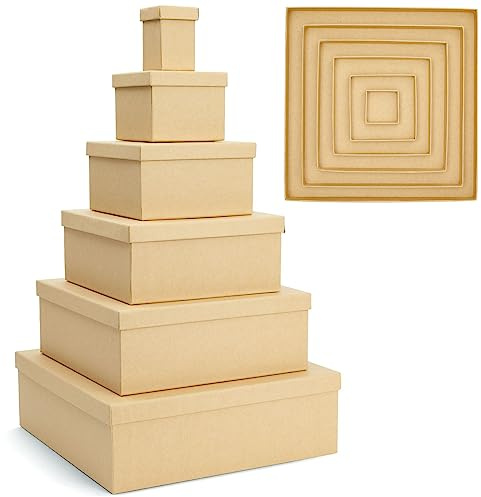 Bright Creations 6-Pack Decorative Nested Boxes with Lids, Assorted Sizes, Square Nesting Gift Box, Large to Small, Thick Paper Board, Stackable Gift Boxes for Presents, Wedding, Birthday, DIY