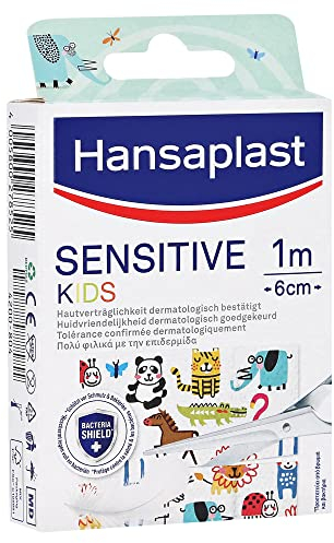 Hansaplast Kinderpflaster Sensitive (1m x 6cm), Wundpflaster mit niedlichen Tiermotiven zum Aufmuntern, schmerzlos zu entfernendes Pflaster