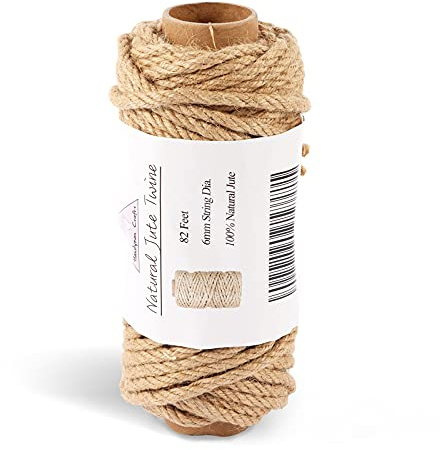 Natural Jute Twine Rope 6mm*328ft Durable String for Handmde Crafts,Gardening Applications,Home Gardening,Cat Scratching Post,Gift Packaging (2mm)