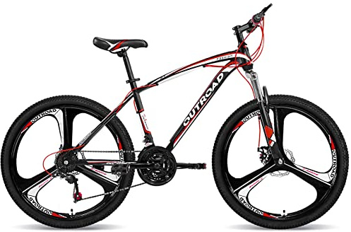 Outroad 26 Inch Mountain Bike, 21-Speed/High-Carbon Steel/Aviation Grade Frame, Dual Disc/V Brake, Adjustable Ergonomic Seat Bicycle for Men Women Adult, Quick Assembly in 20 Minutes, X1-Red