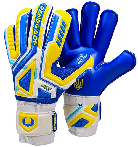 Renegade GK Fury Defender Torwarthandschuhe Mit Pro-Tek Finger Schutz | 4mm Giga Grip & 4mm Duratek | Blua & Gelb Fußball Torwart Handschuhe (Größe 7, Jugend, Roll Cut, Level 4)