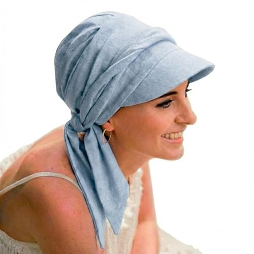 CAREBELL Gorra Amalfi con Cintas largas para Alopecia, pérdida de Cabello, Cáncer en Tejido de bambú (Gris Perla 63)