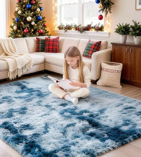 MARATIP Alfombra de Pelo Largo para Salón o Dormitorio, Alfombra Antideslizante esponjosa, Alfombra de Cama (Azul eléctrico, 120 x 160 cm)