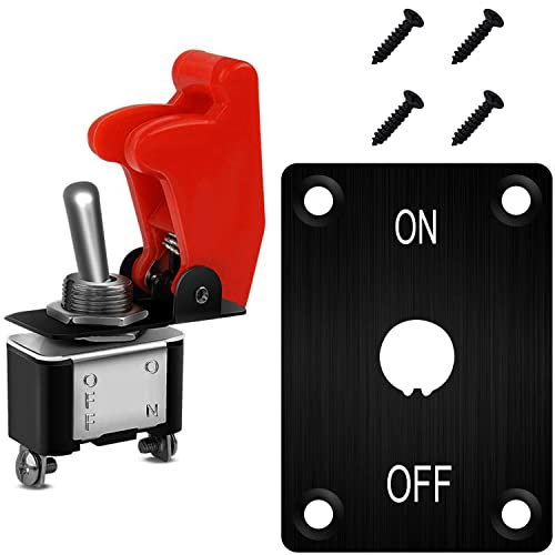 VISSQH 1PCS Interrupteur à Bascule 12V 20A,Panneau de commutation de voiture,avec rouge Capuchon Imperméable,SPST Métal Interrupteur à Levier, on/Off SPST 3-pininterupteur Voiture