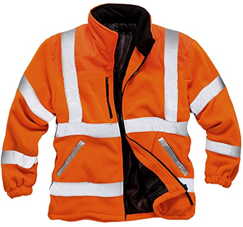 Mens Premium Safety Hi Vis Polyester Lined Reflective Safety Security Work Fleece Jacket