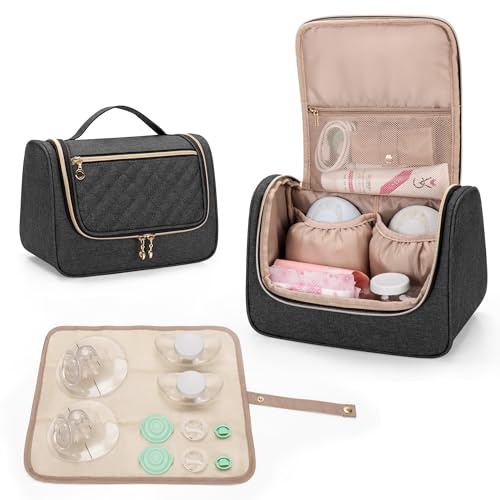 Luxja Wearable Breast Pump Bag with a Waterproof Mat, Black