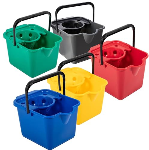 Plastic Mop Bucket With Wringer 12 Litre Capacity Floor Bucket Only For Cleaning Colour Coded Buckets With Lip for Easy Pouring (1, Blue)