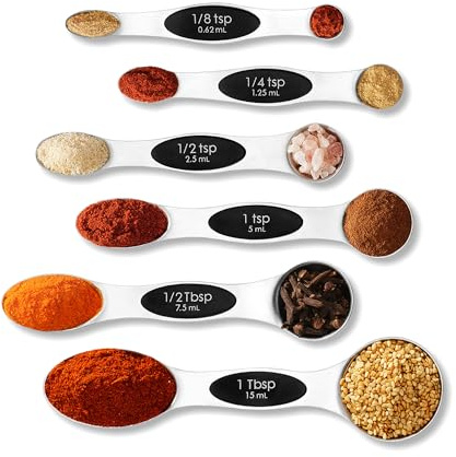 Premium Measuring Spoons Set - Magnetic, Dual-Sided, & Dishwasher Safe - Accurate and Durable for Cooking and Baking - 6 Convenient Sizes - U.S. and Metric Measurements