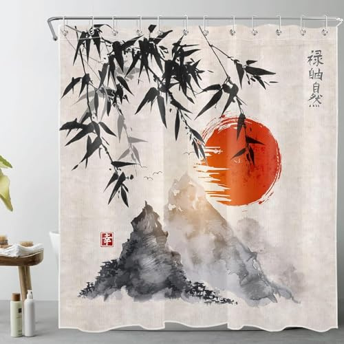 igyhuij 3D Duschvorhang 120x200 Japanischer Stil - Waschbar Duschvorhänge Japanischer Stil Badevorhang - Wasserabweisend Anti-Schimmel Shower Curtains mit 8 Haken J5224