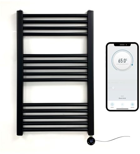 Greened House Scaldasalviette elettrico intelligente controllato WiFi nero opaco 500 mm L x 800 mm H 7 giorni timer programmabile compatibilità app