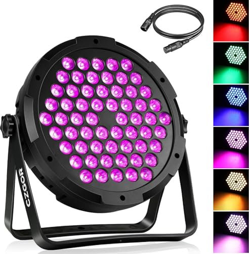 90W Par LED Luce, Czgor 60 LED Par RGB 3 in 1 Luci da Palco Senza Telecomando con 1M Cavo DMX, DMX512 7CH Discoteca Illuminazione Palco per Feste Bar DJ Discoteca Matrimonio