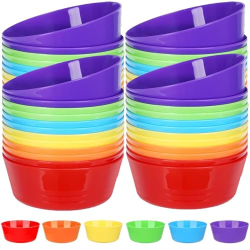 LATERN 48 cuencos de plástico reutilizables, 300 ml, irrompibles, aptos para microondas, lavavajillas, para cereales, sopa, aperitivos, ensalada de frutas (6 colores)