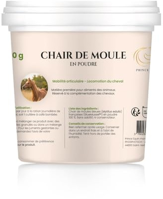 PRINCE EQUIN - Chair DE Moule en Poudre Origine France - Complément nutritionnel Cheval - Pot 500 g - Apport en Gag et Oméga 3 - Souplesse articulaire, Locomotion, Flexibilité - Marque Française