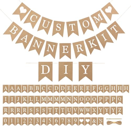 76Pcs Custom Banner Kit, Reusable Personalized Banners, Kraft Paper Letter Symbol Banners Set for Birthday, Baby Showers, Wedding, Mr and Mrs Sign, Engagement, Just Married, Bride to Be, Welcome Home