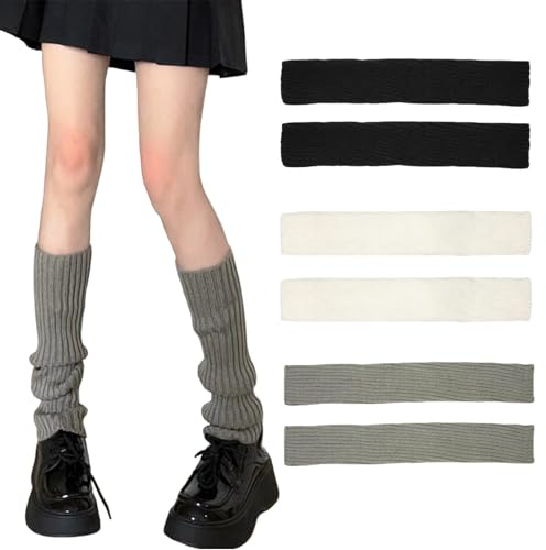CharmBurst 3 Pares de Calentadores de Piernas 50cm de Punto para Mujeres, Ideal para Invierno, Largos para Mujeres y Chicas, Kawaii sobre la Rodilla, Estilo Años 90