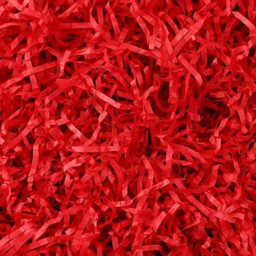 MARFOREVER 200g/7oz Crinkle Shredded Paper Filler for Baskets, Red Raffia Grass Confetti Cut Paper Shred for Christmas Basket Stuffing Valentine's Day Gift Box Packaging Wrapping