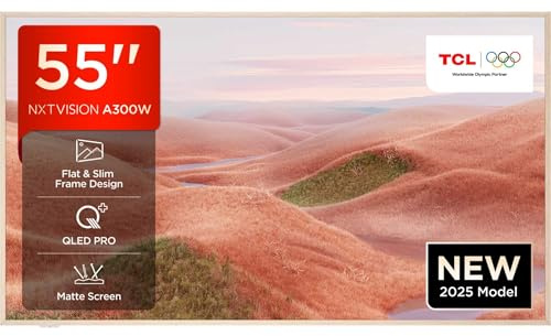 TCL NXTVISION 55A300W-UK QLED PRO 4K Ultra HD TV, 4K HDR PRO, Matte Screen, Smart TV Powered by Google TV (Dolby Vision IQ & Atmos, 144Hz Motion Clarity Pro, compatible with Google Assistant)