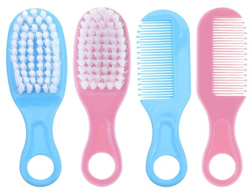 FUNNETOYU 2 Set Babymassage Nyfödd Hårborste Babyhårkam Babyborste Nyfödd Flickhårborste Spädbarnsvårdskam Hårborste Småbarn Flickor Spädbarnsborste Mjuk Babykam Pp