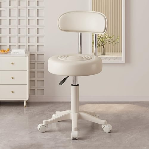 Justerbar rullpall med ryggstöd, höjd 40 cm – 51 cm, tjock vadderad salongstol för hårstylister, hemskönhet och tatuering – hållbar och bekväm