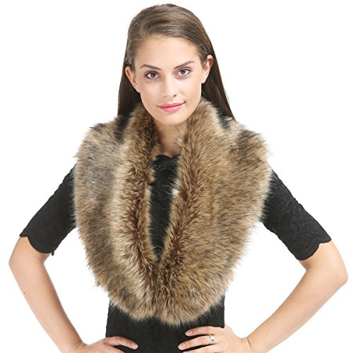 Saferin Women's Faux Fur Collar Wrap Scarf Neck Warmer for Winter Coat For Wedding Party (C02-Paille)(Size: M)