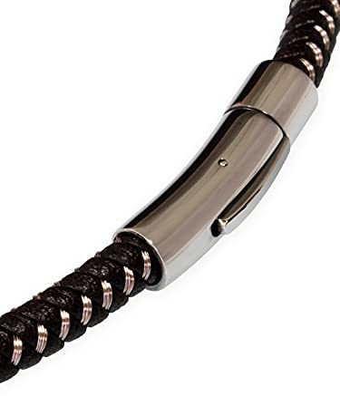 Fly Style Halskette Armband aus Kunstleder schwarz geflochten mit Verschluss aus Edelstahl - Herren Kette, Längen:ca. 55.0 cm, Stärke:4 mm