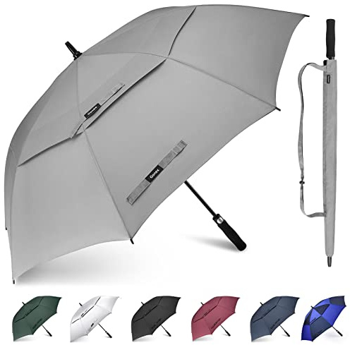 Gonex 68 Inch Extra Large Golf Umbrella, Automatic Open Travel Rain Umbrella with Windproof Water Resistant Double Canopy, Oversize Vented Umbrellas for 2-3 Men and UV Protection, Grey