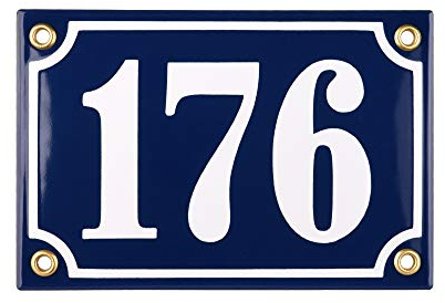 Sosenco Hausnummerschild Hausnummer - 10x15 cm - Keramik Emaille - Wetterfest - Personalisiert - Emailschild (Blau)