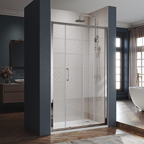 SIRHONA Porte de douche 120x 185 cm coulissante Porte douche extensible Paroi en niche verre trempé pour douche, profilés aspect chromé Cabine de douche coulissante
