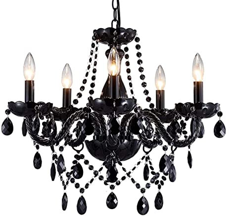 Saint Mossi Moderne K9 Kristall Kronleuchter,Schwarzer Kronleuchter mit fünf Leuchten, Hängende Deckenleuchte Befestigung für Esszimmer,Schlafzimmer,Wohnzimmer,H48cm x W48cm mit verstellbarer Kette