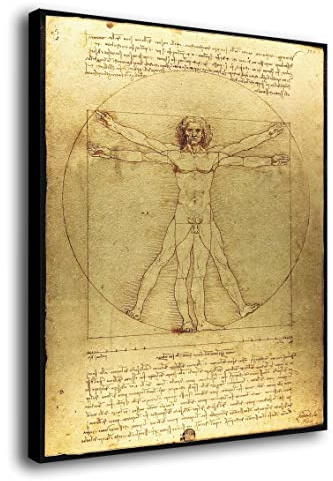 Genérico Cuadro Lienzo Canvas Hombre de Vitruvio Leonardo da Vinci 1492 - Lienzo de Tela con Bastidor Madera de 3cm - Alta resolucion (74, 100)