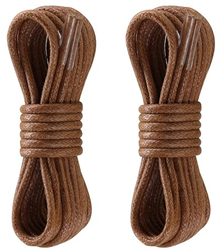 Yusimu Round Waxed Light Brown Shoe Laces,2.5mm Thin Shoelaces for Women Men,Durable Laces for School Shoes and All Formal Dress Shoes Boots,Length 80 cm,2 Pairs