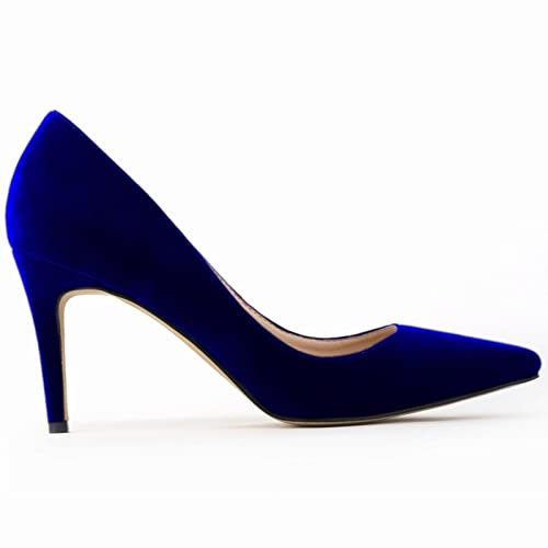 QIANKUN - Chaussures à talons hauts sexy pour femmes, mode, pointe en V, chaussures élégantes noires et rouges, pour le travail, mariage, grande taille, bleu, 40 EU