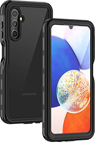 Lanhiem für Samsung Galaxy A14 4G/5G Hülle, IP68 Wasserdicht Handyhülle Samsung A14 360 Grad Stoßfest Staubdicht Outdoor Panzerhülle mit Eingebautem Displayschutz, Schwarz