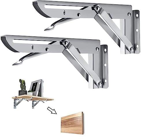 Barley Ears 2 Piezas Soportes Plegables para Estantes, 45cm Escuadras Plegable de Acero Inoxidable Resistente Soporte de Bricolaje Bisagras Escuadras para Mesa de Trabajo, Ahorrar Espacio