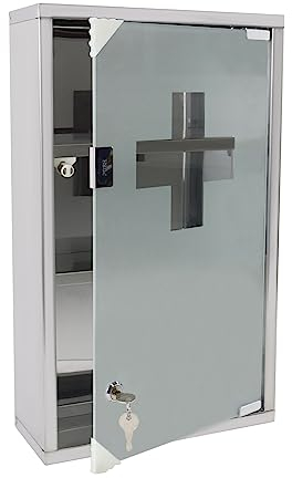 NAIZY Medizinschrank 3 Fächer Apothekerschrank aus Edelstahl mit Gefrostet Glasmagnettür & 2 Schlüssel Medikamentenschrank abschließbar Hängend Arzneischrank, 30x12x50cm