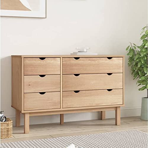 Homgoday Bekväm byrålåda förvaring arrangör möbler sovrum kök vardagsrum entré skänk dekoration massivt trä byrå brun 111 x 42 x 73,5 cm