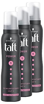 Taft Schiuma per capelli Power Cashmere, grado di tenuta 5 (150 ml), schiuma per capelli con formula taffettà, acconciatura con morbidezza e volume, 3 x 150 ml