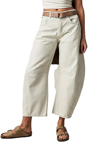 BeerMmay Jeans Larghi da Donna a Gamba Larga a Vita Media Ritagliata a Palloncino Pantaloni in Denim Vintage Boyfriend Y2k Jeans Streetwear Allentati, #4-Bianco., M