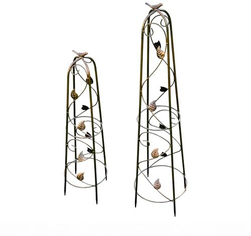 Garden Gear Iron Ornamental Obelisks 2pc Set Climbing Plant Flower Support Frame Trellis in Black or Bronze (Bronze)