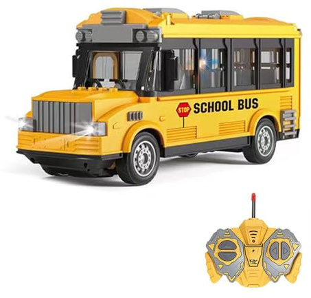 Hylukon Bus télécommandé, RC Bus Voiture télécommandée 1/30 4CH avec Musique légère, Porte ouvrante, Bus Jouet d'interaction Parent-Enfant